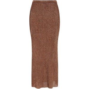 Tibi brown metallic ribbed midi skirt